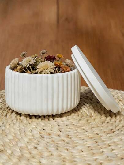 带盖 DIY 圆形条纹收纳盒硅胶模具，适用于手工制作花盆、花盆、石膏模具