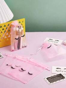 5/10/20/30pcs Eyelash Care Bag, Eyelash-Printed Cosmetic Bag, Empty Cosmetic Bag, Beauty Gift, Women's Drawstring Organza Cosmetic Bag, Suitable For Cosmetics And Jewelry. - Multicolor - View 3
