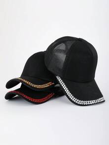 1 pieza Gorra de béisbol, visera con rhinestones de moda casual, protección solar versátil para actividades al aire libre de primavera/verano - gorra de beisbol - Ver 11