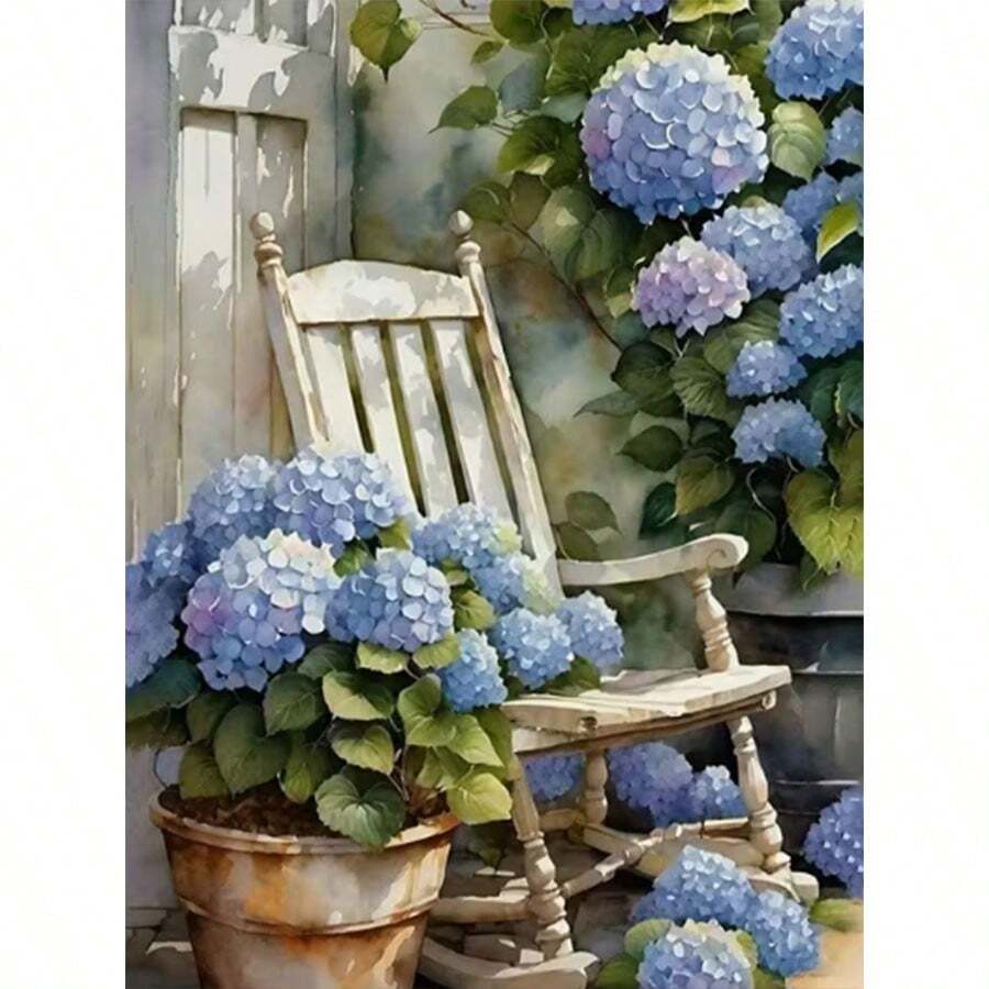 5D DIY钻石画套装 - 绣球花园，全圆形钻石马赛克艺术品（不含画框），创意家居办公室墙面装饰