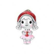 男女通用镀银串珠系列 - 草莓女孩绘画男孩珠子，适用于3毫米手链DIY吊坠，女士时尚饰品，节日生日礼物 - 彩色 - 查看 17