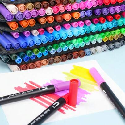 Set de 12/24/36 piezas de rotuladores de acuarela de doble punta a base de agua, rotuladores de contorno de colores, set de rotuladores de punta suave, rotuladores profesionales para dibujo, nuevo diseño adecuado para pintura en rocas, vidrio, plástico, tela, piedra, decoración de calabazas, madera y cerámica - Uso profesional de arte