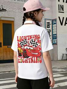 Disney Shining Boy (Double-Sided Print): Lightning McQueen, Cars, Elemental Cartoon Print, Casual And Simple Short Sleeved T-Shirt, Suitable For Spring And Summer Seasons, Suitable For Boys And Girls To Wear. - 白色 - 查看 3