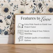 奶油色银莲花花卉壁纸，海军蓝复古植物图案，浅学院风田园风装饰，可移除自粘壁纸，预涂胶，乙烯基材质 - 1PC - 查看 3