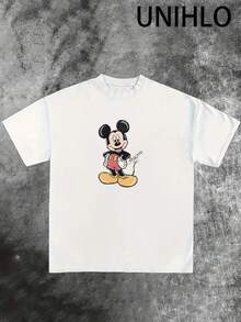 Disney UNIHLO Mickey  Print  Summer Casual Versatile Pure Cotton T-Shirt Suitable For Any Place - trắng - Xem 3
