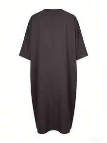 优雅女士长袖落肩卡夫坦长袍，采用无弹力梭织面料制成，不含围巾 - 咖啡棕 - 查看 5