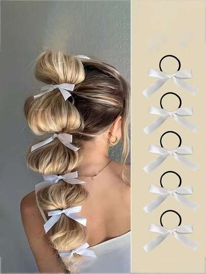 20pcs Ribbon Bow Hair Ties, Vintage Ballet Style Flowing Hair Bands, Hair Clips For Braided Hairstyles, Double Ponytail Hair Accessories, Solid Color Casual Polyester Hair Ties Hair Elastics Hair Rubber Bands Scrunchies Hair Rope