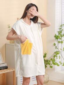 1件女士春夏可爱刺绣无袖睡袍，家居服，可作浴巾，开衫式长袍，家居长袍，夏季斗篷，披肩，僧袍，柔软保暖，适合浴室、泳池、海滩、冲浪等场合。 - 彩色 - 查看 23