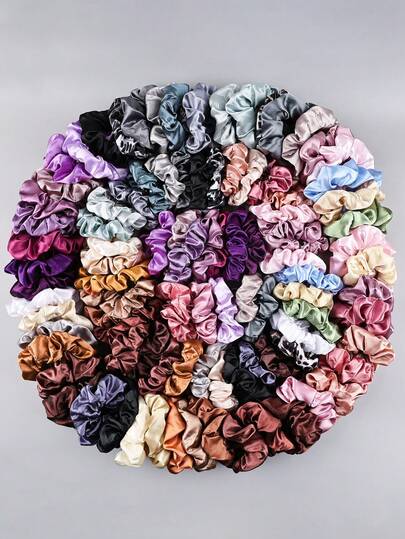 32pcs/Set Women's Solid Color Scrunchies, High Elasticity Hair Ties, Soft Satin Hair Accessories, Versatile & Casual Ponytail Holders Scrunchy Hair Ties