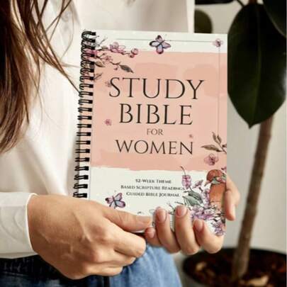 1 pieza Cuaderno de espiral con diseño floral - Estudio bíblico para mujeres, diario cristiano para reflexión de las Escrituras y registro de oraciones; regalo religioso elegante en color rosa adecuado para amigos, familia o colegas, diario de líneas en blanco