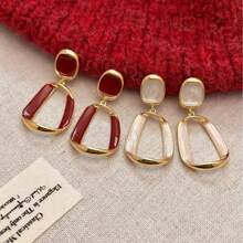 1对不对称法式复古风耳环，时尚简约日常通勤耳环，女士款 - 幾何型 - 查看 3