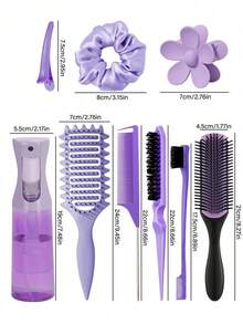 12/6/1 件套男女通用美发造型梳套装（新款升级卷发梳、9 排尼龙垫造型梳、蓬松梳、尖尾梳、边梳、喷雾瓶、4 个鸭嘴夹、花朵发夹、美发梳套装），卷发梳美发工具套装 - 彩色 - 查看 3