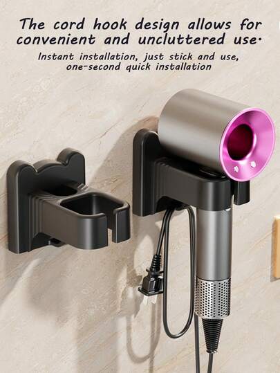 Suction Cup Hair Dryer Rack |No Drill Hair Dryer Holder Wall Mounted, Bathroom Accessory Hanger Space-Saving Bathroom Organizer With -Free Installation, -Free Removal Suitable For Hair Dryer Organization