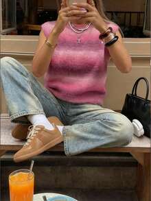 Mejors 女士可爱休闲扎染 Y2K 风宽松短袖针织衫，圆领，日常穿着，春夏秋冬皆宜，适合外出、约会、情人节礼物，度假粉色 - 粉色 - 查看 8