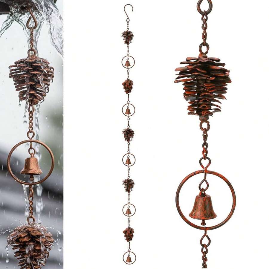 Gutter Downspout Diverter Metal Rain Chain, Decorative Garden Rain Catcher, Outside, Garden, Patio, And Deck - Pinecone Shaped Rain Chain - View 1