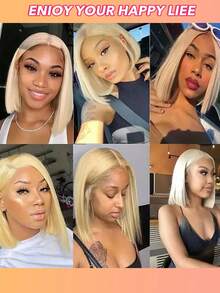 Tóc giả bob màu vàng bạch kim, tóc thật, kiểu ren 4x4, không cần keo dán, mật độ 180, tóc thẳng đã được tỉa sẵn, dành cho nữ, mã sản phẩm 613. - S613 - Xem 6