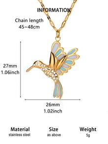 1Pc Colorful Hummingbird Pendant Necklaces For Women Men, Hopeful Flying Bird Necklace With Enamel Cubic Zirconia, Stainless Steel Chain Necklace, Bohemian Colorful Animal Lucky Jewelry Fashion Accessories, Perfect Gift For Summer Beach Music Festival / Valentine's Day / Mother's Day - Bird - View 10