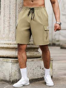 Hidkat Men's Workwear Shorts Solid-Color Fashion Design Multiple Pockets Drawstring Waistband Perfect For Summer Casual Wear - Khaki - View 3