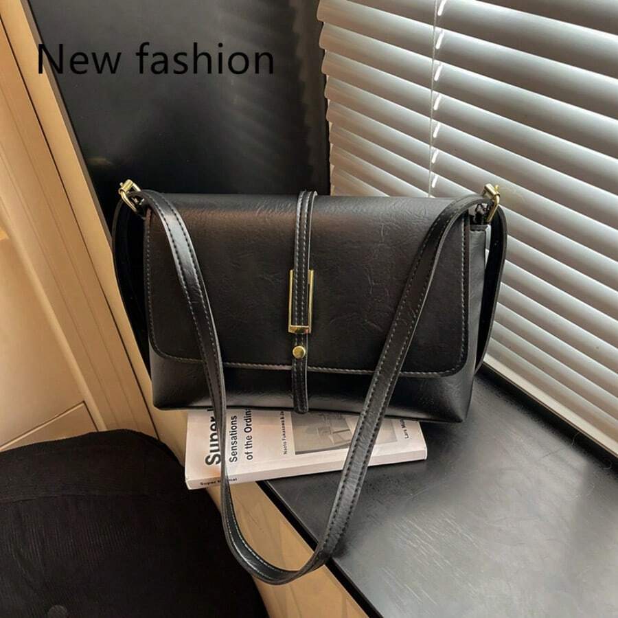 2026 Minimal Slouchy Handbag Tote With Long Strap For Office And Daily Outfits - Black - View 1