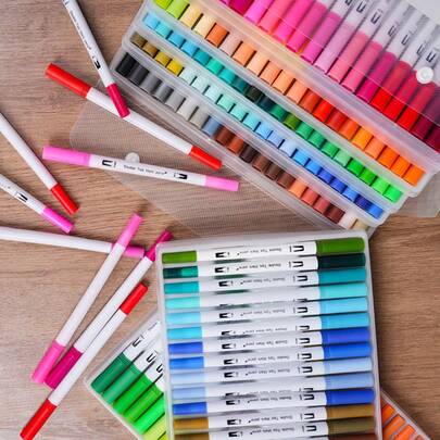 Professional Dual-Tip Watercolor Brush Pen Set, Soft Tip Painting Pens For Rock Painting, Glass, Plastic, Fabric, Stone, Pumpkin Decor, Wood And Ceramic - Professional Art Use