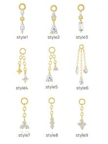 1件装 DIY 耳环吊坠，女士可混搭耳环吊坠，18K镀金镶嵌立方氧化锆小水滴耳洞耳环吊坠，耳骨环耳环吊坠，肚脐环吊坠 - 金色 - 查看 3