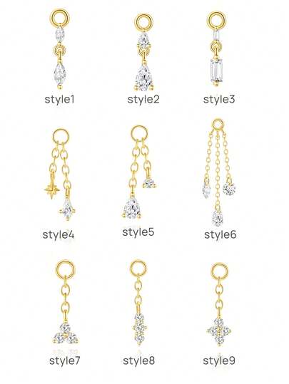 1pc Women's DIY Detachable 18K Gold Plated 3D Hoop Earring Pendant Accessory, Inlaid Square Cubic Zirconia, Suitable For Ear Cuff, Earrings, Navel Rings Etc, Can Be Mixed And Matched