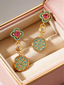 1 Pair Fashionable Luxurious Elegant Dangle Earrings, Suitable For Daily Wear, Festivals, Parties, Girlfriend Gift, Jewelry Accessory - Gold - View 5