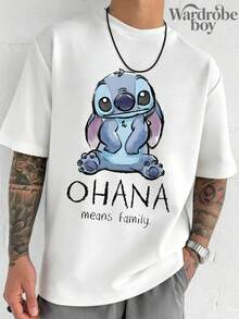 Disney Printed T-Shirt,Men's Disney Stitch Print T-Shirt , Unisex,High-Quality Pure Cotton T-Shirt,Suitable For All Seasons, Comfortable And Breathable| Exquisite Design | The Best Choice For Giving Gifts - 白色 - 查看 1