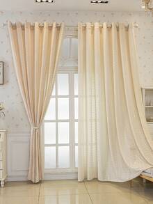 1件米色加厚提花天鹅绒压花亚麻薄纱窗帘，奢华薄纱窗帘，舒适半遮光窗帘 - 日式亚麻风格，带穿孔半遮光杆袋窗帘，适用于客厅和卧室，降噪防紫外线，家居装饰遮光窗帘 - 彩色 - 查看 7