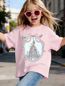Summer Tops,Disneyland Graphic Tee, Perfect For Cute Girls. Teen Girl Gift,Comfortable And Breathable Children's Short-Sleeved T-Shirt. 180g Pure Cotton Children's Clothes,Suitable For Both Boys And Girls.Suitable For Daily Wear, Vacations, Outdoor Activities, And As A Children's Gift. - Pink - View 2