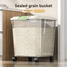 Multifunctional Grain Storage Bucket, With Roller For Easy Movement, With Grain Cup For Easy Access - Transparent [30 Catties ] + Universal Wheel + Measuring Cup - View 1