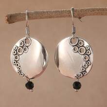 波西米亚风圆形孔眼吊坠耳环，手工创意珠宝，女士礼物 - 銀色 - 查看 2
