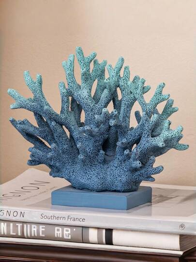 Blue Resin Coral Sculpture, Ocean Themed Home Decor, Suitable For Beach/Coastal/Nautical Style Cabinet, Shelf And Tabletop Decoration