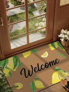 1pc Lemon & Green Leaf "Welcome" Pattern Doormat, Farmhouse Style Washable Polyester Fiber Mat, Suitable For Living Room, Kitchen, Bedroom, Entryway, Home Decor, Room Decor, All Seasons - 1PC - View 2
