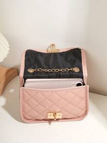Mini Diamond Quilted Chain Strap Minimalist Shell Bag, Suitable For Daily Wear - Pink - View 3