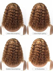 Tóc giả kiểu bob sóng sâu 4/27, tóc thật 6*4, không cần keo, highlight màu vàng mật ong, tóc giả ren phía trước, tóc thật đã được tỉa sẵn với tóc con, mật độ 180, phần chữ T, tóc giả trong suốt dành cho nữ. - S4/27 - Xem 3