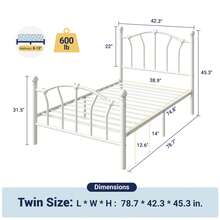 Allewie 14 Inch Twin/Full/Queen/King Size Metal Platform Bed Frame With Heart-Shaped Headboard And Footboard/Iron-Art Mattress Foundation/Under Bed Storage/No Box Spring Needed/Easy Assembly/Noise-Free/White - trắng - Xem 8