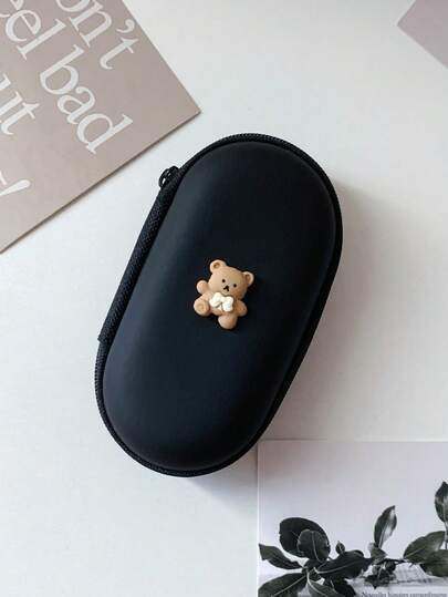 1pc Bear Shaped EVA Charging Cable & Earphone Storage Pouch, Black