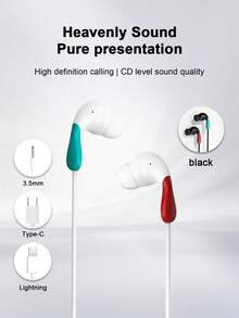 新款入耳式双亮片3.5mm Type-C Lightning通用耳机，适合游戏和通话 - 查看 1