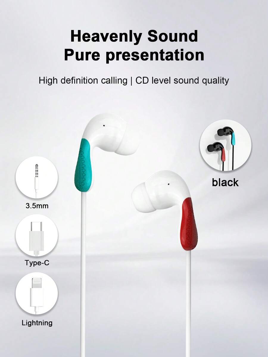 新款入耳式双亮片3.5mm Type-C Lightning通用耳机，适合游戏和通话 - 查看 1