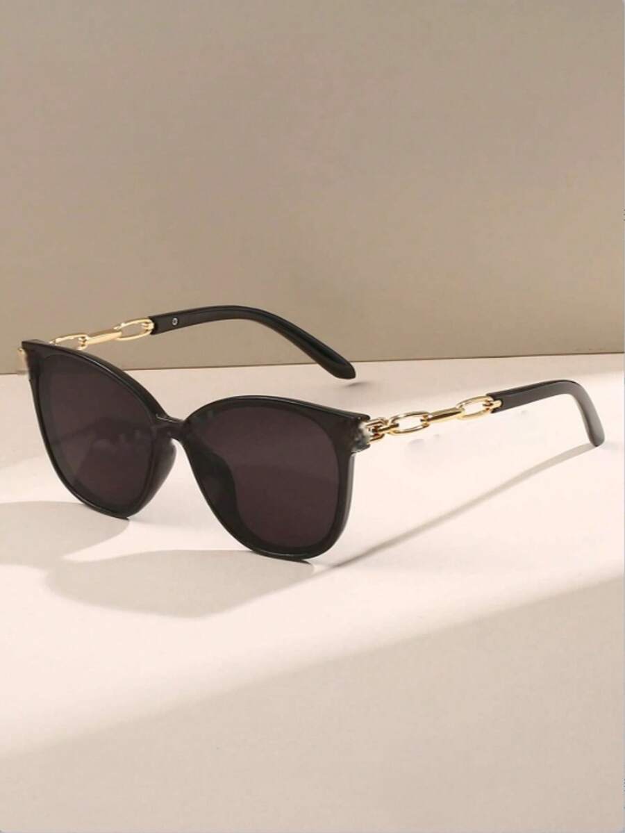 1pc New Oval Cat Eye Frame Fashion Glasses, High Quality Minimalist Eyewear Suitable For Travel, Vacation, Casual, Party - Grey - View 1