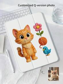 1pc Transparent Pen Holder 3-Fold Cartoon Figurine Painted Tablet Case, Customizable Figurine, Pet, Image, Suitable For 10th/11th/10.2/10.5/Air4/Air5/10.9/Pro11/Air 11-In.(M2)-2024/Pro 11-In.(M4)-2024/ Air 11-Inch (M3) 2025/ (A16) 11 Inch 11th Generation 2025 Mini6/Mini7/Air1/Air2/9.7/Mini4/Mini5, Tab A8 10.5 Inch 2022, TPU Soft Edge Protection, Built-In Pen Slot, 3-Fold Stand, Magnetic Sleep/Wake, Personalized Creative Fun Cute 3-Fold Tablet Case (Tablet Not Included) - Multicolor - View 4