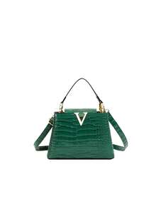 奢华女士手提包品牌包，鳄鱼压纹优质石纹托特包，2025新款，小众时尚百搭单肩包，大容量，时尚手提包，新款大包，INS网红搭配单品，复古休闲街头风小众托特包，字母简约设计明星同款亮面高级感斜挎包，夏季斜挎托特包，2025新款，女士优雅包包，大容量妈妈包，时尚质感个性女包，枕头包 - 綠色 - 查看 12