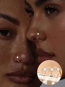1 chiếc khuyên mũi/khuyên tai/vòng tròn bằng bạc Sterling S925 đính đá CZ cho nữ, kích thước 6mm/8mm/10mm - Đinh mũi đơn - Xem 1