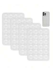 4 piezas Soporte de teléfono de silicona, soporte de teléfono con ventosa de doble cara, ventosa de silicona, soporte de teléfono antideslizante, adecuado para todos los modelos de teléfonos, transparente, compatible con iPhone, teléfonos Android, regalo de cumpleaños, soporte de teléfono para familiares y amigos, accesorios para teléfonos - transparente - Ver 2