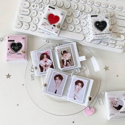 Simple 2-Inch Heart-Shaped Card Storage Box - Cute Girl Idol Photo Card Album - Fashion Bag Hanging Accessory - Decorative Gift