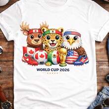 World Cup 2026 Mascot Trio T-Shirt _ Canadian Reindeer, Soccer Leopard, AmericanEagle - trắng - Xem 1