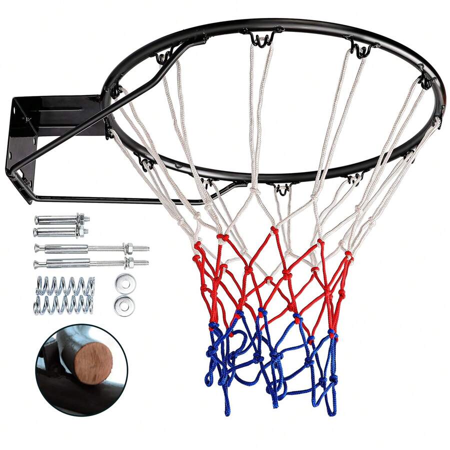 Dripex Massiver Basketballkorb Ø45 cm Wandmontage Basketballnetz mit Stahlring Basketballring mit Netz für In- und Outdoor - Schwarz - Übersicht 1