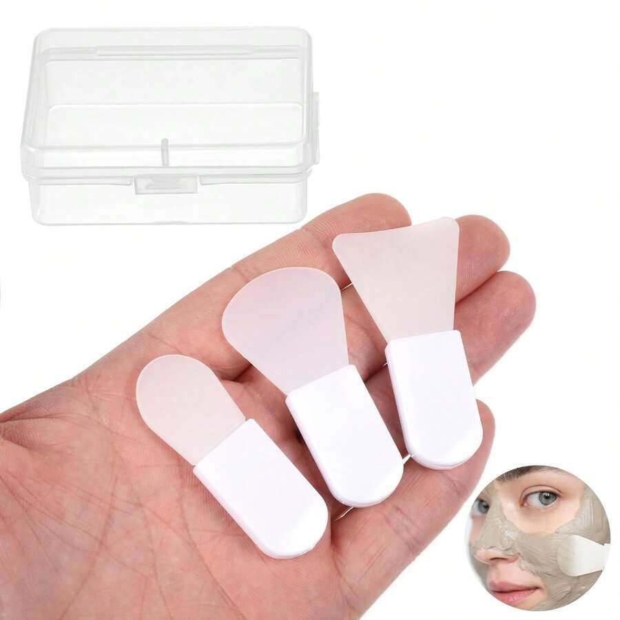 Set de 3 piezas de aplicadores de mascarilla facial de silicona, mini juego de brochas de maquillaje, herramientas de belleza portátiles para aplicar mascarilla facial, crema para ojos, loción corporal, suero, mantequilla corporal - 1 juego blanco - Ver 1
