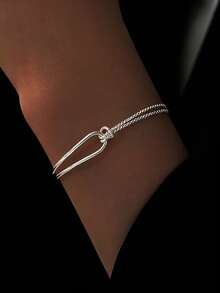 1件S925纯银几何手链，简约扭曲线条设计，百搭优雅礼品，适合节日佩戴 - 幾何 - 查看 14